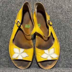 SoftStar Yellow Leather Flower Ankle Strap Barefoot Zero Drop Sandals Women 9